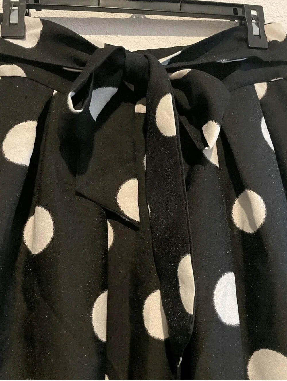 Ark n c. Black W/ White Polka Dots High-Low Hem Skirt Belted Midi Large